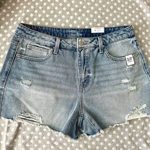 Time and Tru High Rise Denim Shorts Distressed Blue Jean Light Womens 12 NWT